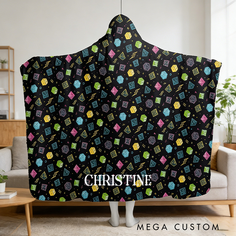 Personalized Gamer Hooded Blanket Tabletop Game Enthusiasts Hoodie Blanket Gift for Gamer Geek Lover