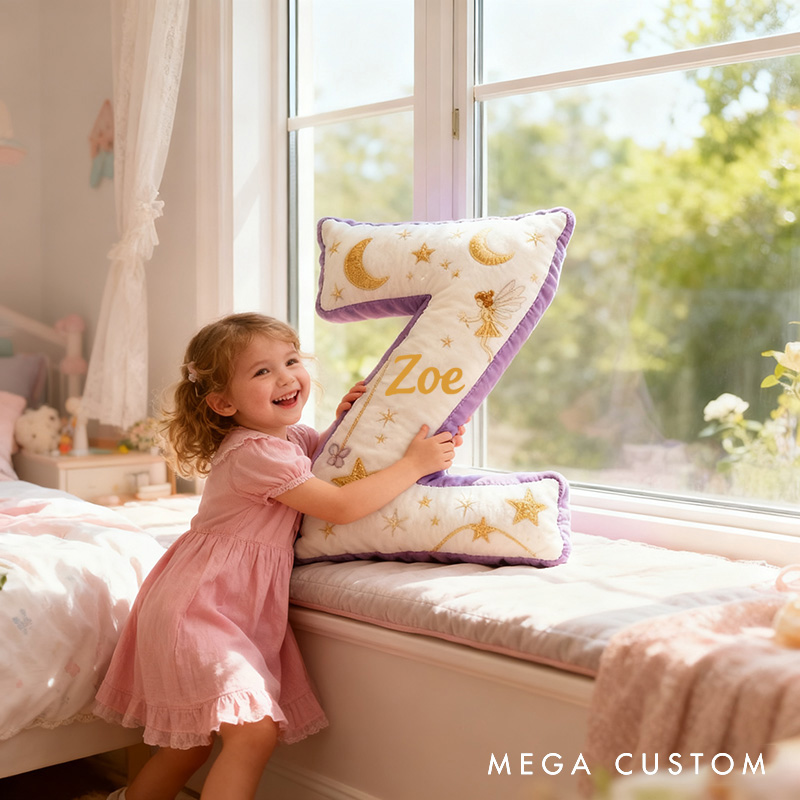 Personalized Graphic 3D Print Flower Fairy Letter Pillow with Your Own Name Soft Stuffed Toy for Kids Unique Decorative Cushion for Girls' Room