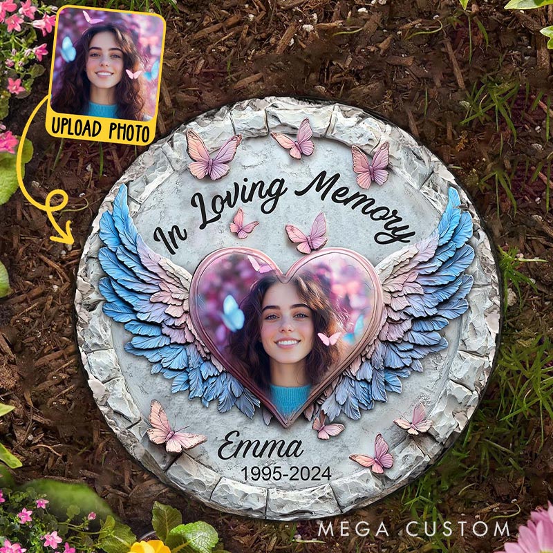 Personalized Memorial Stone Forever In My Heart Angel Wings Sympathy Gift Slate Grave Marker Keepsake Bereavement Gift 