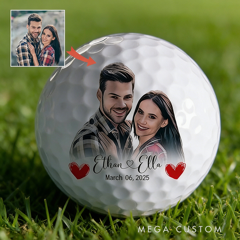 Personalized Couple Photo Golf Ball with Couple's Names and Date for Anniversaries or Weddings Gifts
