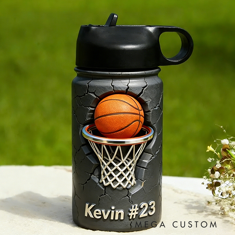 Personalized Basketball Water Bottle with Custom Name and Number for Basketball Enthusiasts Kids Teenager Back to School Gifts