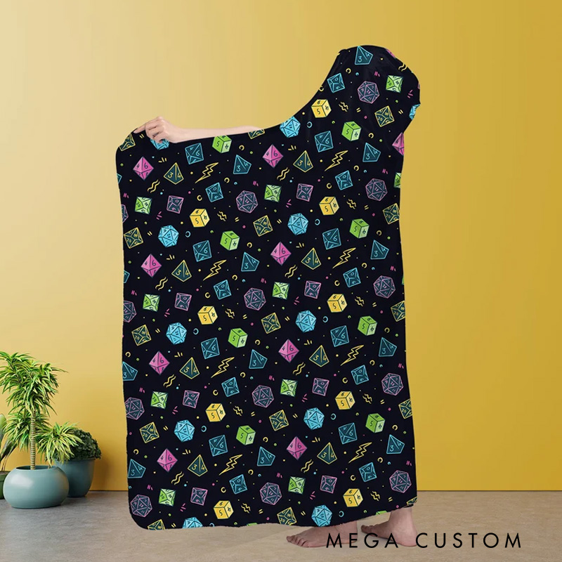 Personalized Gamer Hooded Blanket Tabletop Game Enthusiasts Hoodie Blanket Gift for Gamer Geek Lover