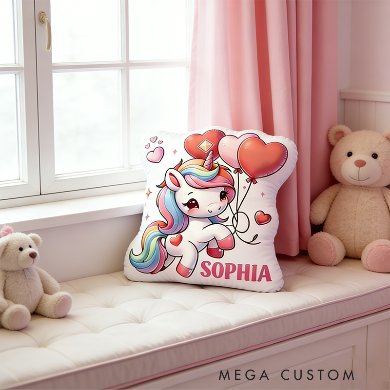 Personalized Valentine's Day Gift Pillow Pastel Colors Custom Name and Whimsical Fantasy Style Graphic 3D Print Pillow for her