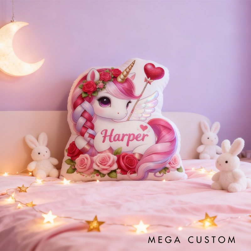 Personalized Valentine's Day Gift Pillow Pastel Colors Custom Name and Whimsical Fantasy Style Graphic 3D Print Pillow for Her
