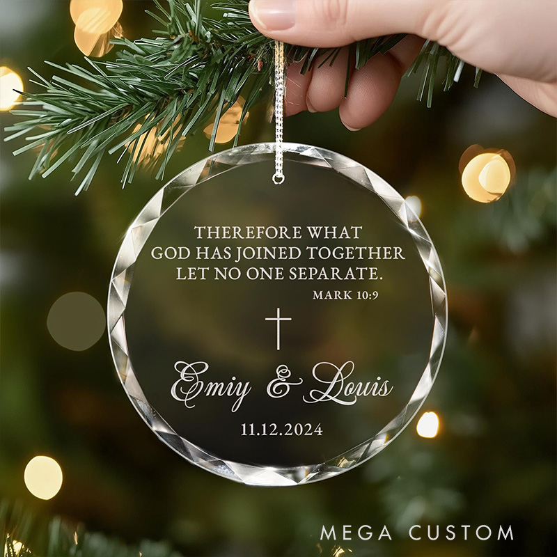 Personalized Christian Wedding Christmas Glass Ornament with Custom Name and Date Our First Christmas Ornament Bible Verse Decor Engagement Gifts