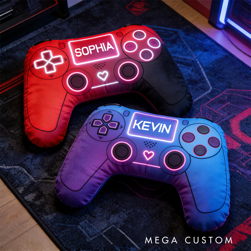 Personalized Love Cyberpunk Game Couple Controller Shaped Pillow for Game Lovers Valentines Day Gift Plush Pillow Christmas Gift for Couples