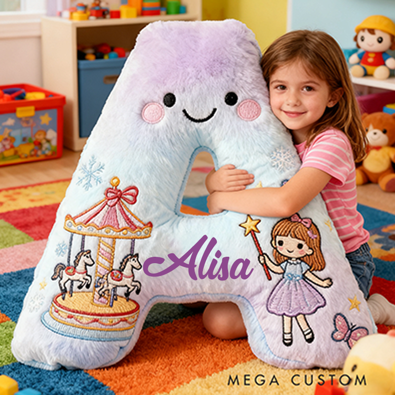 Personalized Whimsical Letter Christmas Gift Pillow and Magical Embroidery Graphic 3D Print Pillow for Kids