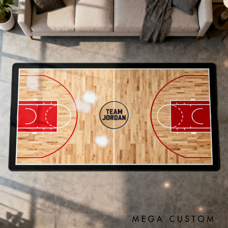 Personalized Basketball Court Rug with Custom Team Name for Home Decor