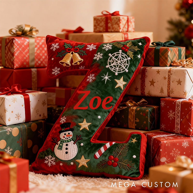 Personalized Letter Christmas Gift Pillow with Name Festive Red and Green Design Graphic 3D Print Pillow for Kids
