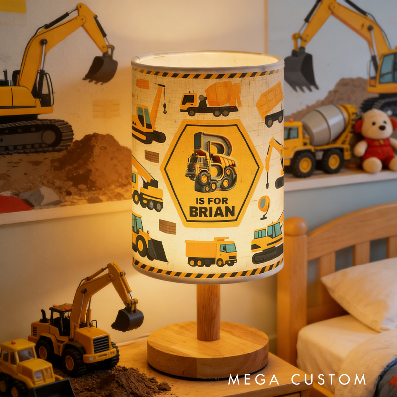 Personalized Construction Truck Letter Fabric Lamp Birthday Gift for Kids
