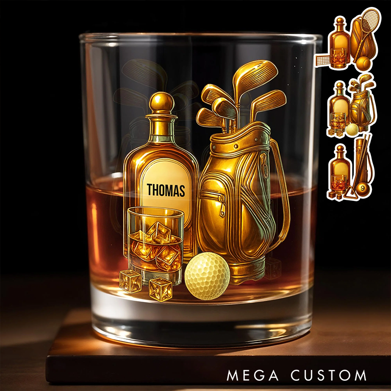Personalized Golf Whiskey Glass with Custom Name for Enthusiasts