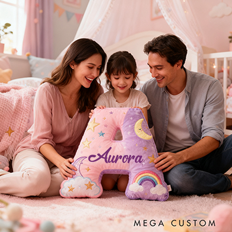 Personalized Colorful 26 Letters Cute Magical Dreams Graphic 3D Print Throw Pillow Cute Magic Beautiful Letter Custom Pillow Gift for Kids