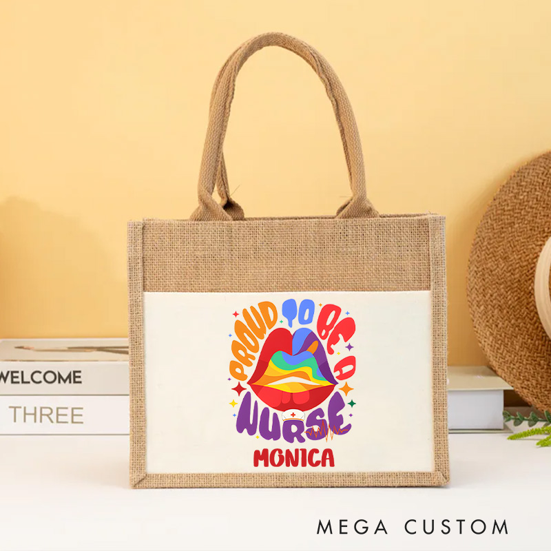 Personalised Nurse Burlap Tote Bag Proud to Be a Nurse Design Perfect Gift for Yourself or a Loved One