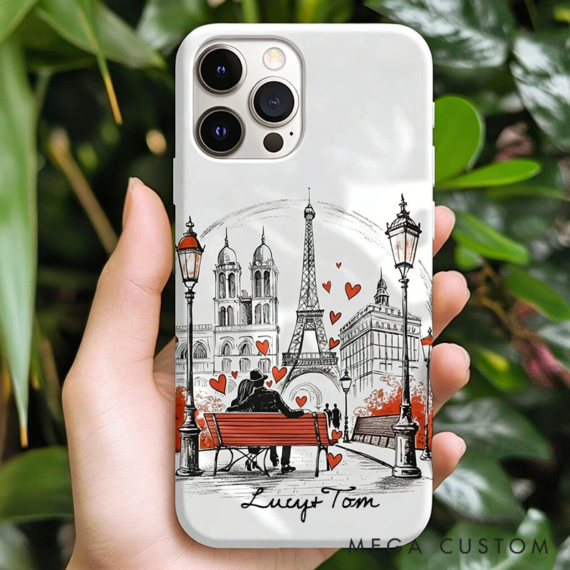 Personalized Romantic Paris Line Art Phone Case with Custom Name for Traveling Lovers 