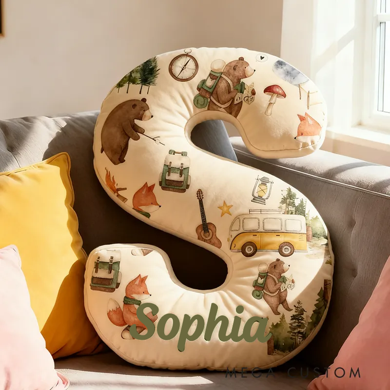 Personalized Cute Camping Kid Pillow Abear Camping Animals Fox Backpack Lover Kid Pillow Gifts for Kid Camping