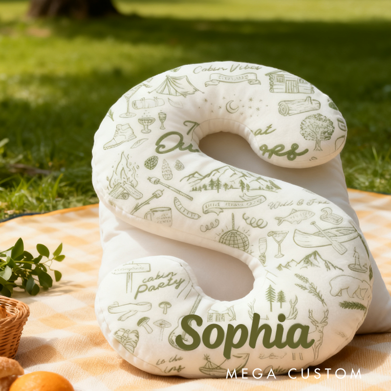 Personalized Outdoor Whimsical Pillow Drawn Elements Cabin Party Camping Wilderness Pillow Gift for Adventure Outdoor Canping Lover