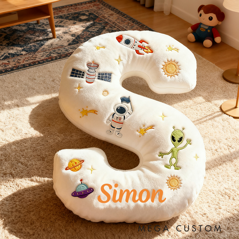 Personalized Space Alphabet Letters Pillow Galaxy Astronaut Rocket Planet Pillow Gifts for Kid Science Fiction Fans