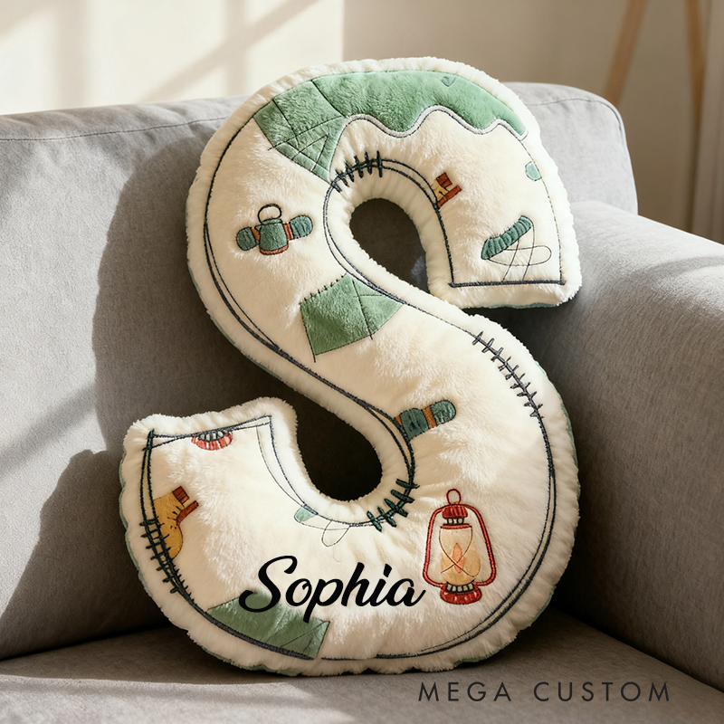 Personalised Camp Alphabet Letters Cushion Pillow Camping Outdoor Nature Lover Pillow Gift for Nature Outdoor 