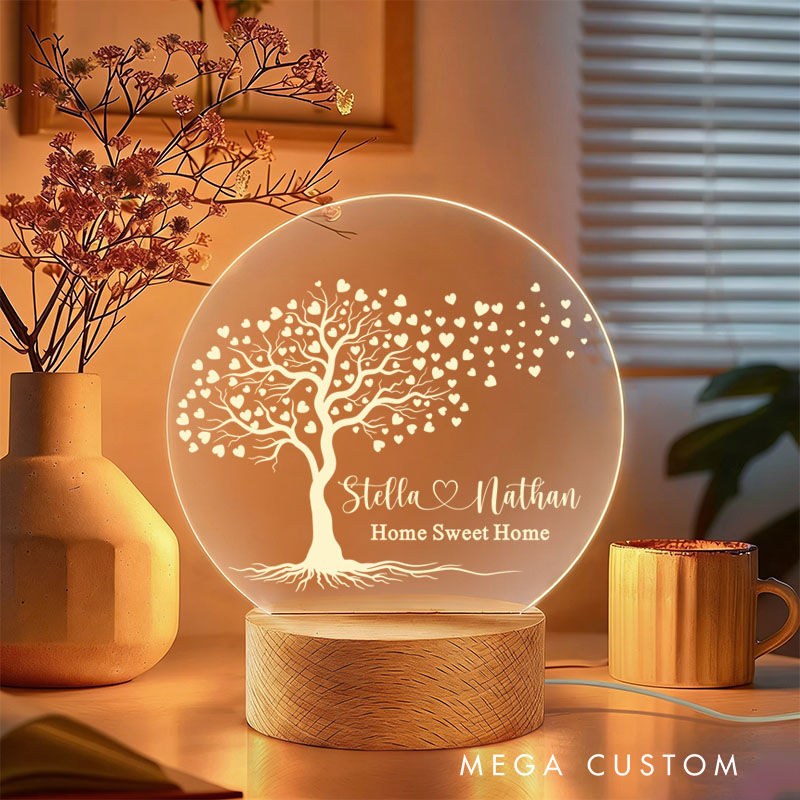 Personalized Couple LED Night Light Custom Tree of Life Lamp with Names Decorative Table Lamp for Couples Bedroom Living Room Unique Decor