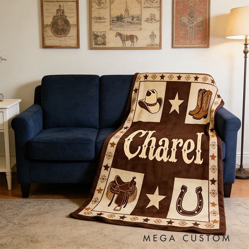 Personalized Cowboy Boots Western Soft Throw Blanket with Name Home Decor Western for Cowboy Friends