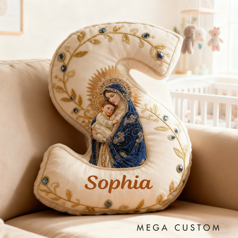 Personalized Virgin Mary and Baby Jesus Letter Pillow with Custom Name Faith Christian Home Decor Catholic Gift for Her Blessed Mother Graphic 3DPrint