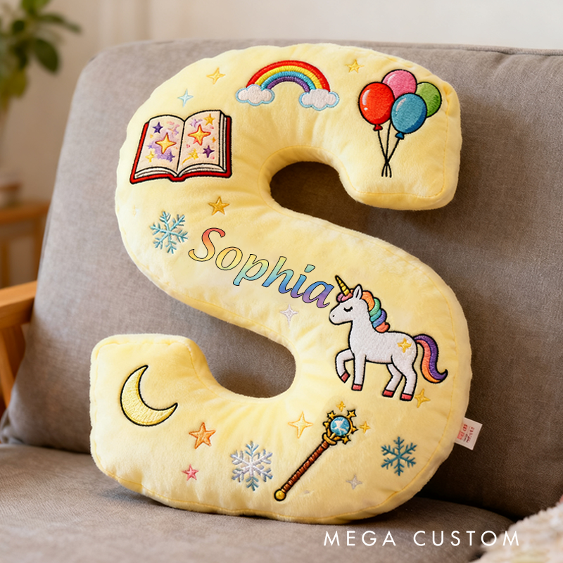 Personalized Cute Letter Pillow with Rainbow Balloons Magic Wand Magic Book for a Colorful Design Graphic 3D Print Pillow Christmas Gift