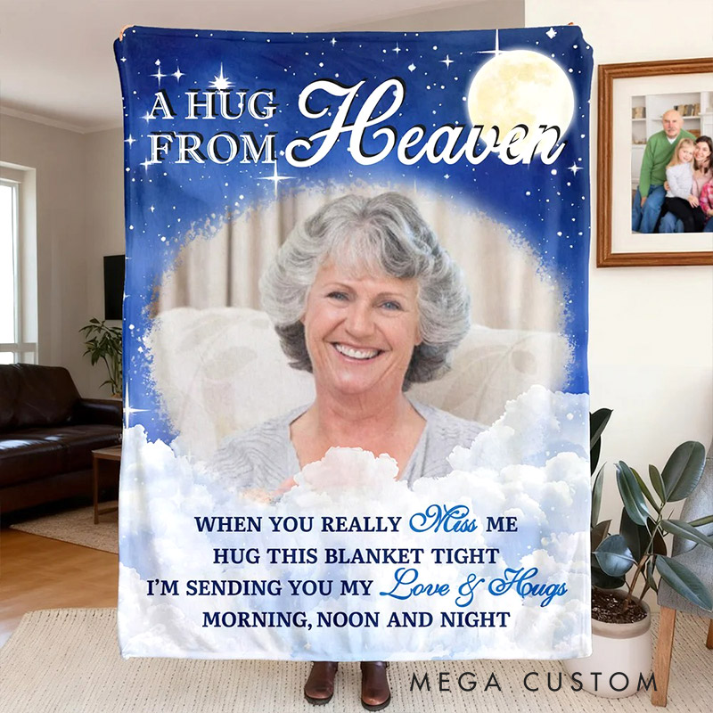 Personalized Starry Sky Moon Cloud Soft Throw Blanket with Photo Remembrance In Loving Memory Sympathy Gift for Loss of Loved One