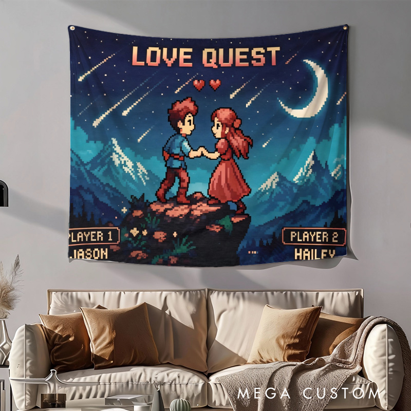 Personalized Starry Night Couple Tapestry Video Game Tapestry Gift for Nerdy Wedding & Gaming Room Decor for Couples