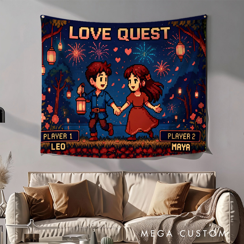 Personalized New Year Couple Tapestry Video Game Tapestry Gift for Nerdy Wedding & Gaming Room Decor for Couples