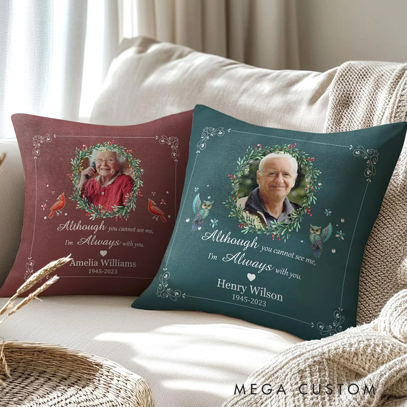Personalized Holly Photo Cardinal Butterfly Design Soft Throw Pillow Cover with Name and Year Home Decor Memorial Gift for Family