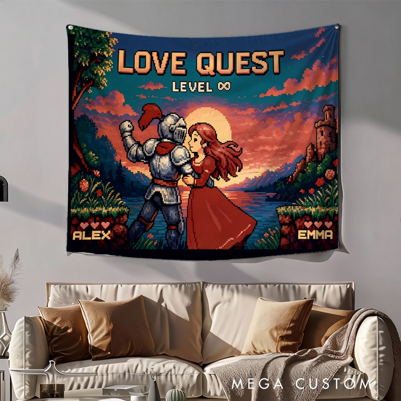 Personalized the Knight And the Princess Couple Tapestry Video Game Tapestry Gift for Nerdy Wedding  Gaming Room Decor for Couples
