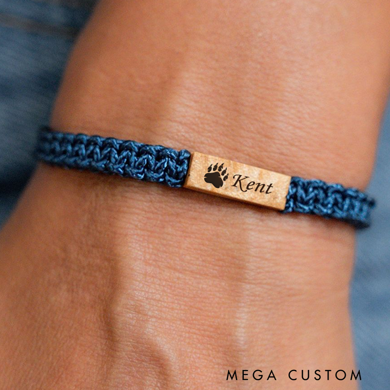Personalized Paw Print Bracelet Engraved Wooden Camping Bracelets Outdoor Adventure Lover Gifts