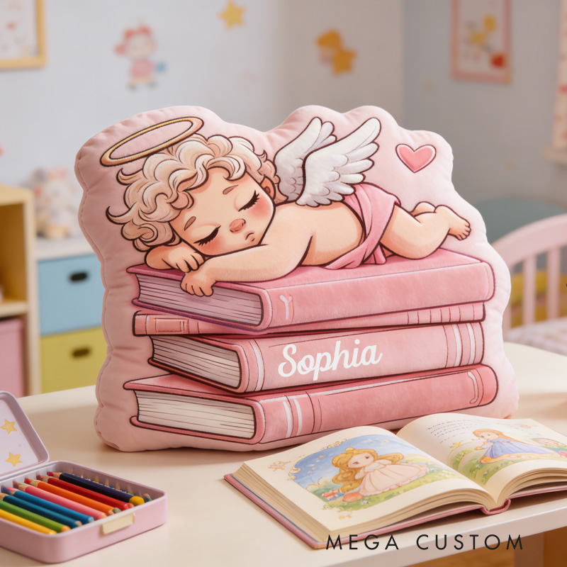 Personalized Sleeping Cupid Throw Pillow Graphic 3D Print Book Pillow with Name for Boyfriend Girlfriend Book Lover Bookish Bookworm Valentine's Day Gift