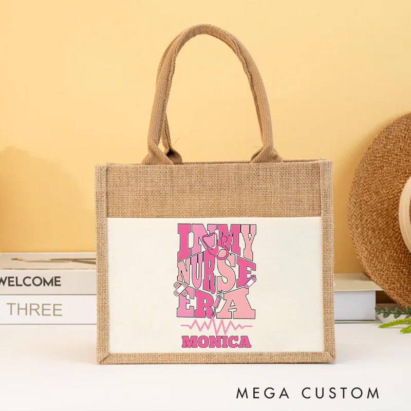 Personalised Nurse Burlap Tote Bag In My Nurse Era Design Perfect Gift for Yourself or a Loved One