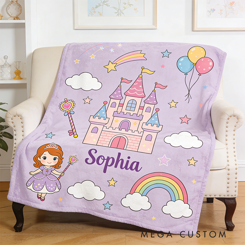 Personalized Princess Purple Soft Blanket with Name Home Magic Birthday Gift for Magic Friends