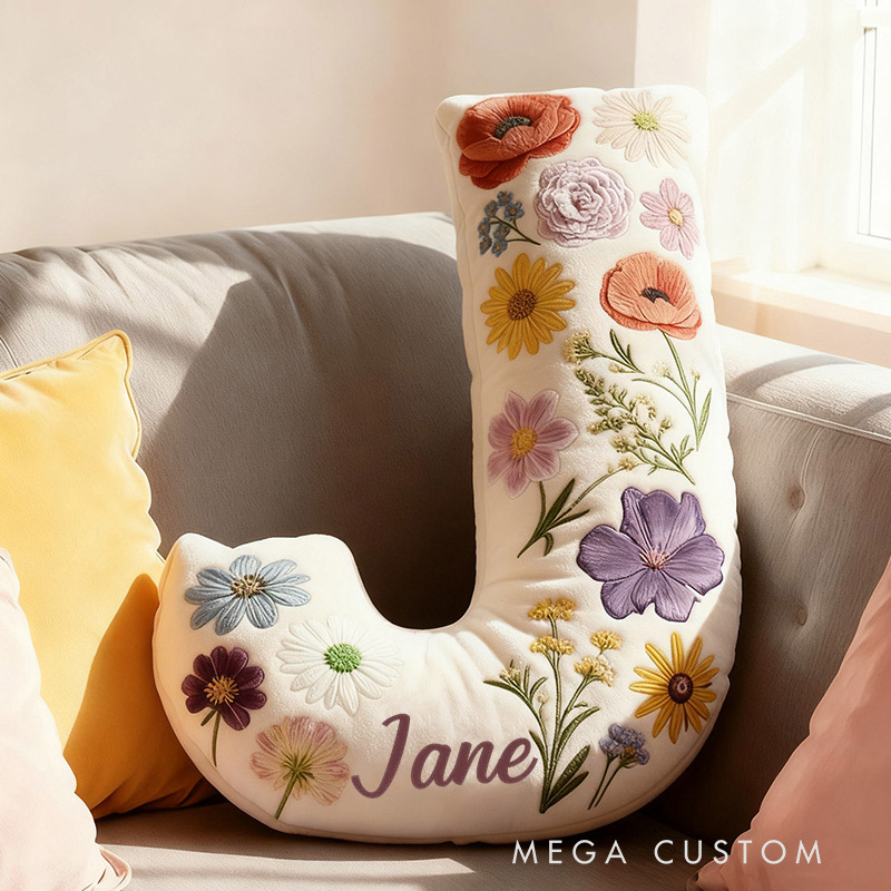 Personalized Letter Pillow Graphic 3D Print Cute Flower Custom Name Pillow Gift for Kids Gardening Lovers Gift 