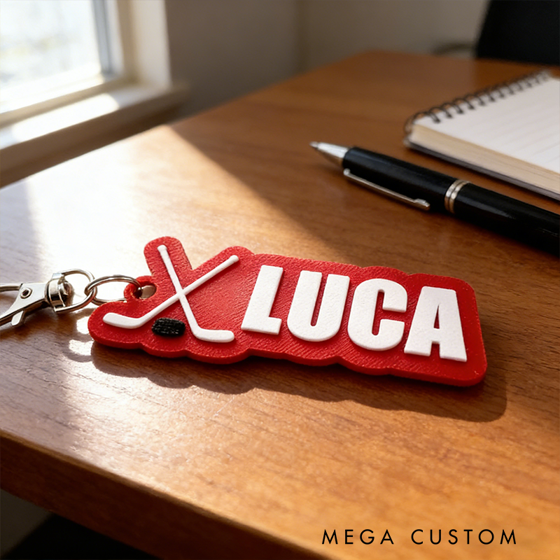Personalized Ice Hockey Keychain with Custom Name Design