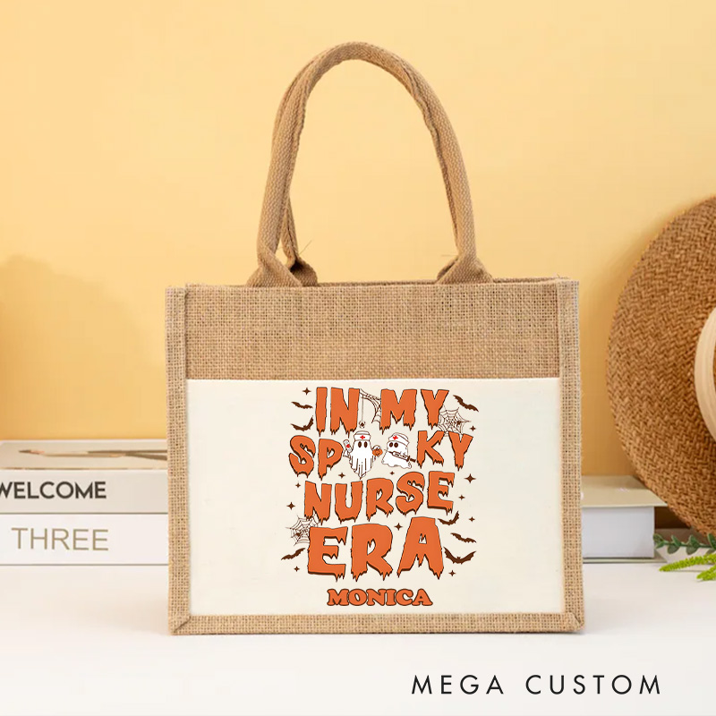 Personalised Nurse Burlap Tote Bag In My Spooky Nurse Era Perfect Gift for Yourself or a Loved One