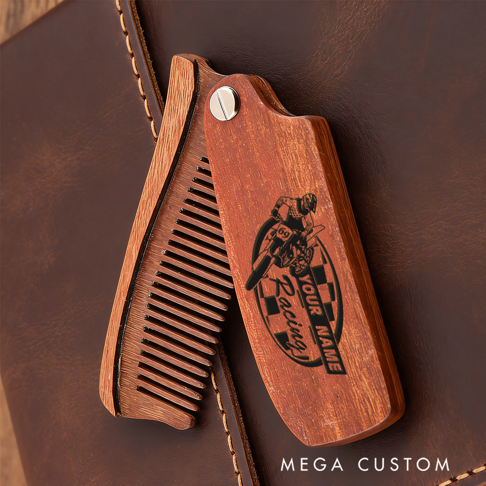 Personalized Wooden Beard Comb Custom Motorcycle Racing Design