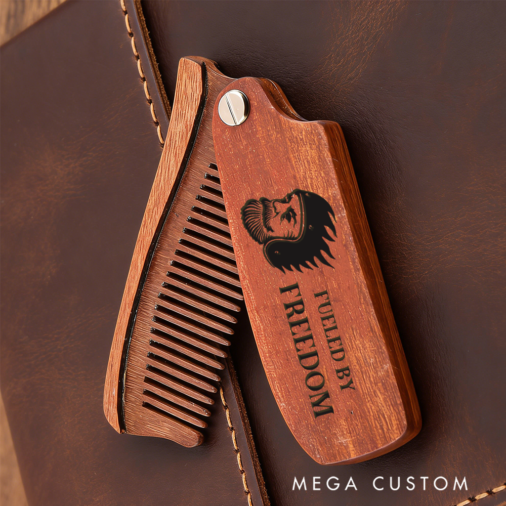 Personalized Wooden Beard Comb Custom Text Patriotic Design