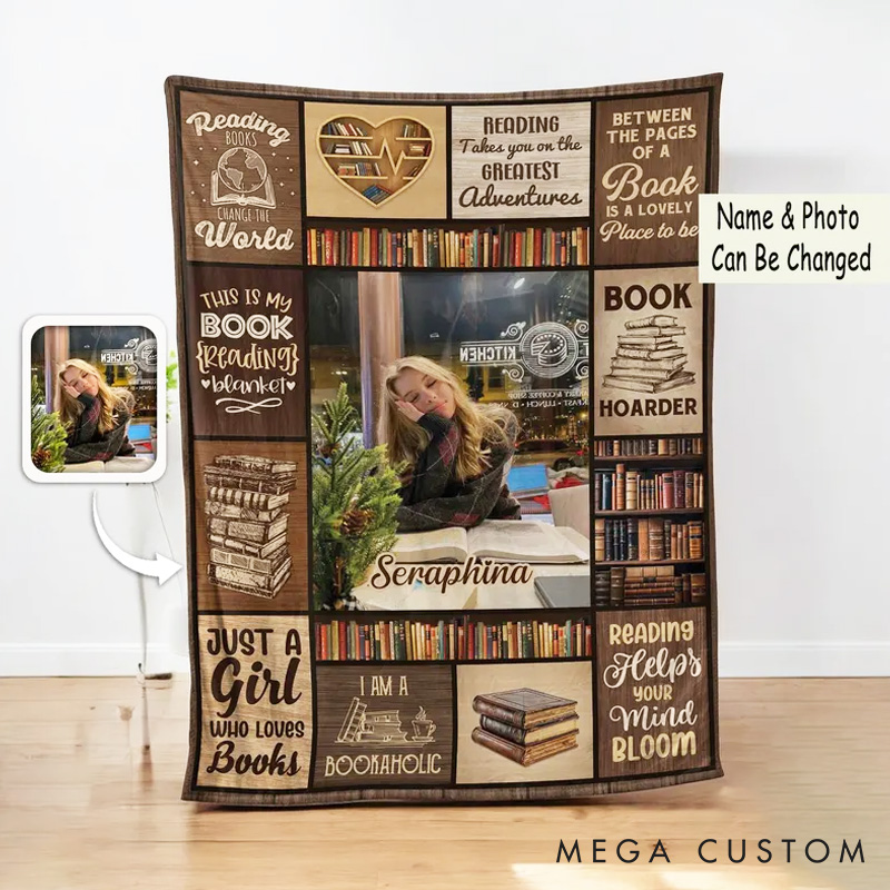 Personalized Just a Girl Who Loves Books Throw Blanket Custom Photo and Name Blanket for Book Lovers Reader Bookish Bookworm Librarian Gift