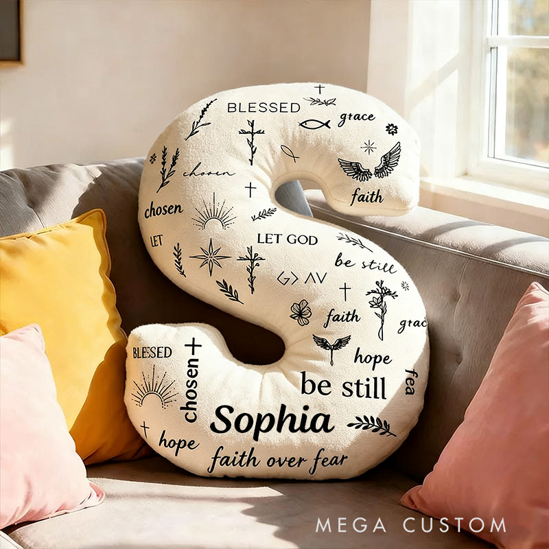 Personalized Faith over Fear Letter Pillow with Custom Name Home Decor Faith Hope Grace Cross Dove Pillow Religious Christian Gift