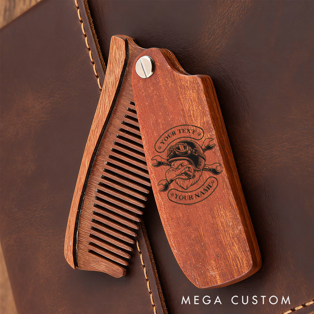 Personalized Wooden Beard Comb Custom Vintage Design with Text and Name