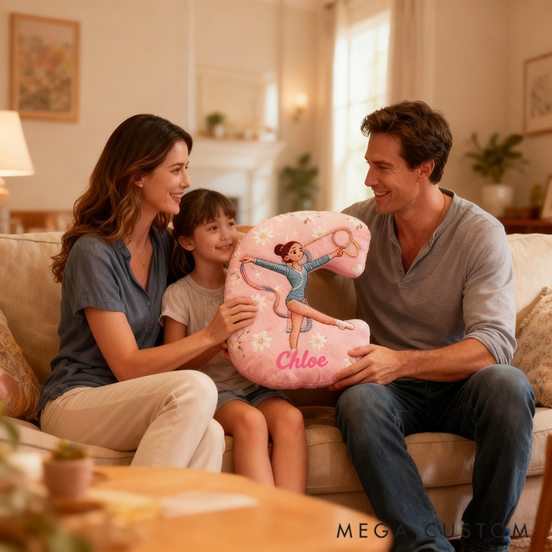 Personalized Graphic 3D Print Gymnastics Girl Pillow with Your Name Soft Stuffed Toy for Kids Unique Decorative Cushion for Girls' Room