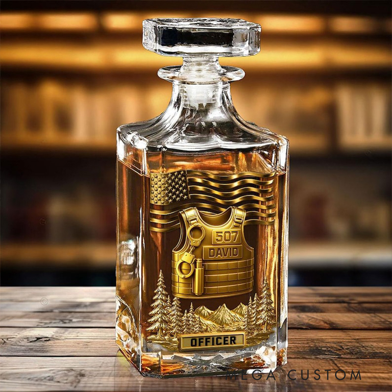 Personalized Police Whiskey Decanter Set Custom Name and Badge Number Gift for Police Officers