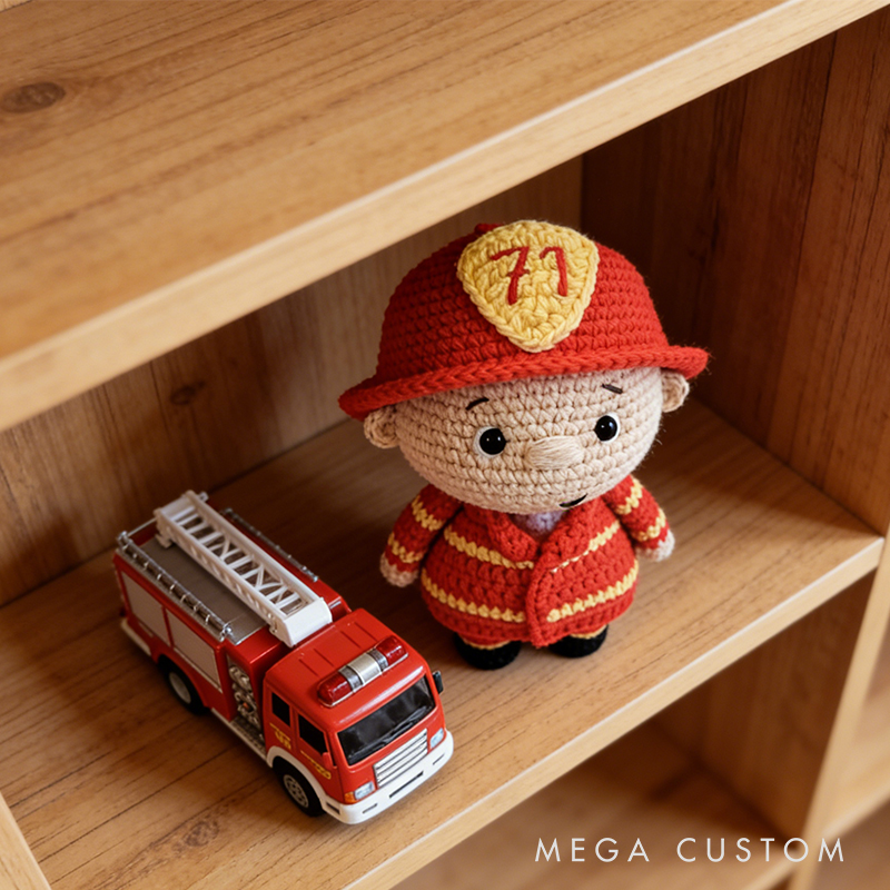 Crochet Firefighter Doll For Baby and Kid- Adorable Toy with Pattern, Kit, and Finished Option