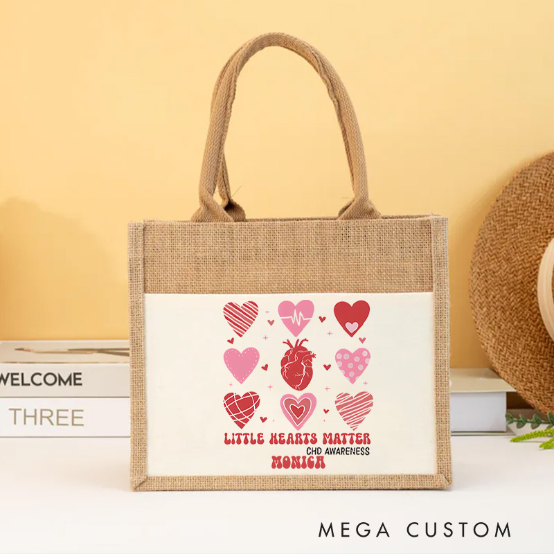 Personalised Nurse Burlap Tote Bag Little Hearts Matter Design Perfect Gift for Yourself or a Loved One