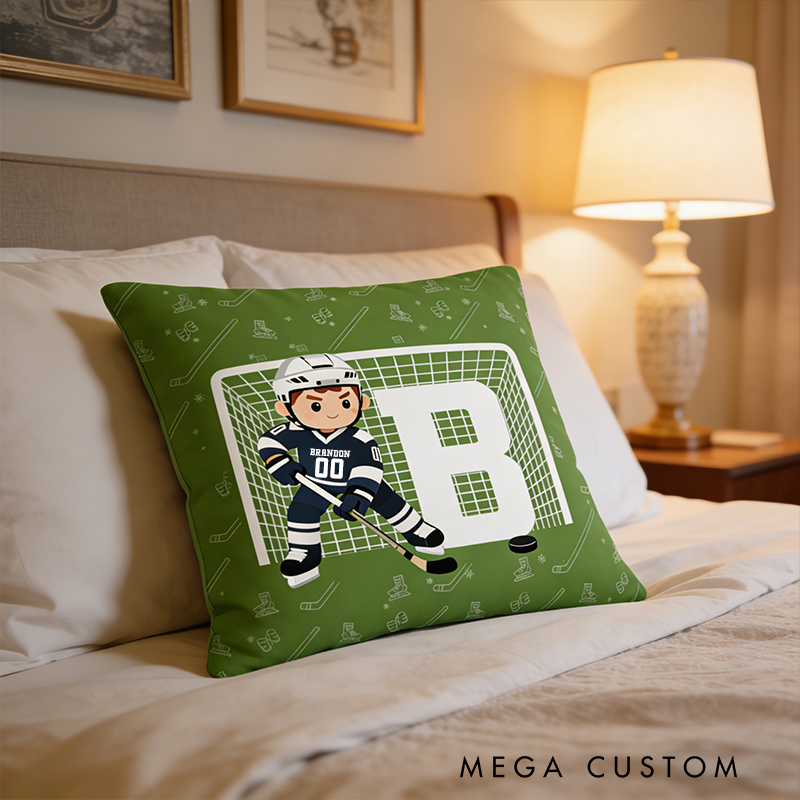 Personalized Ice Hockey Pillow with Custom Name and Number Design