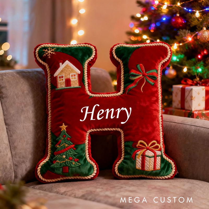 Personalized Christmas Letter Pillow Custom Name Holiday Decor Festive Home Accent Soft Cushion with Seasonal Elements Graphic 3D Print Christmas Gift