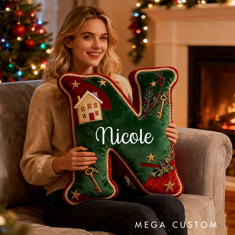 Personalized Christmas Letter Pillow Custom Name Holiday Decor Graphic 3D Print Christmas Gift for Family and Friends